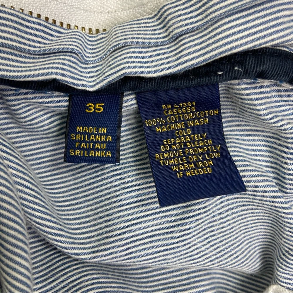 Polo Ralph Lauren blue and white seersucker cargo shorts. Size 35